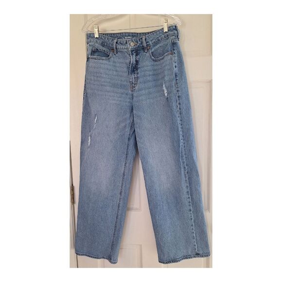 Old Navy Sky-Hi Wide Leg Jeans Lois Tummy Coverage Baggy size 10 Distressed 2022 - Picture 3 of 16
